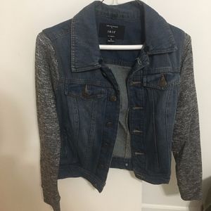 Iris Denim Jacket with Grey Sweater Sleeves